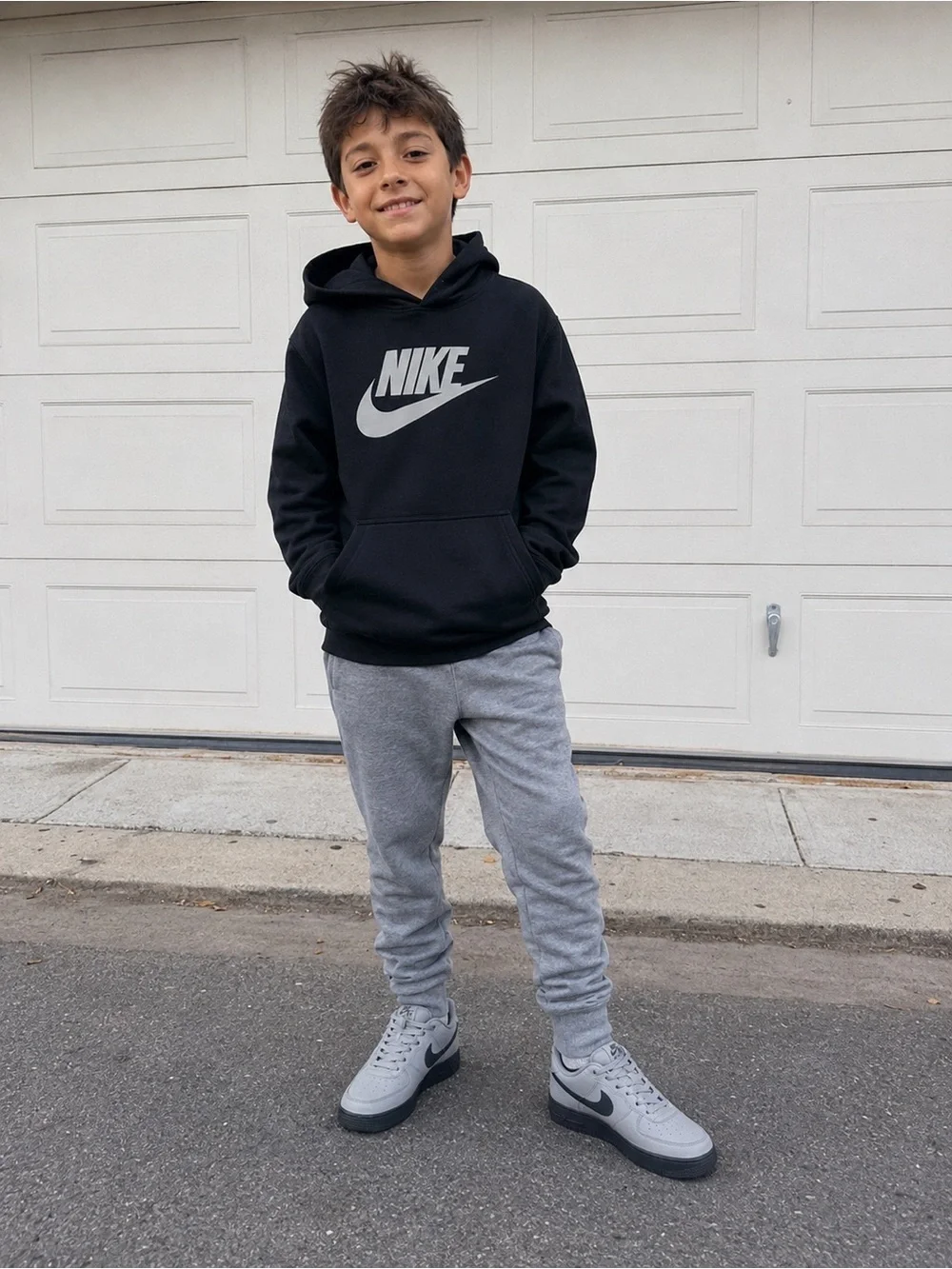 Nike Kids Air Force 1 Sneakers in Light Gray and Black